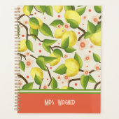 Lemon Personalisiert Name Floral Teacher Planer (Vorderseite)