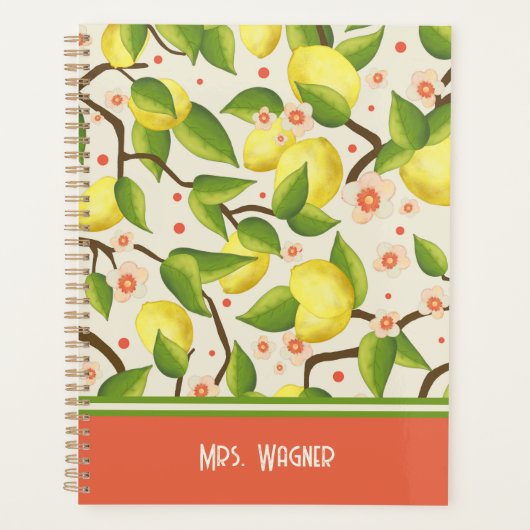Lemon Personalisiert Name Floral Teacher Planer (Vorderseite)