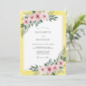 Lemon Pink Bloom Hochzeit Einladung (Stehend Vorderseite)