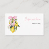Lemon Pink Bow Coquette Babydusche Informationen Begleitkarte (Vorderseite)