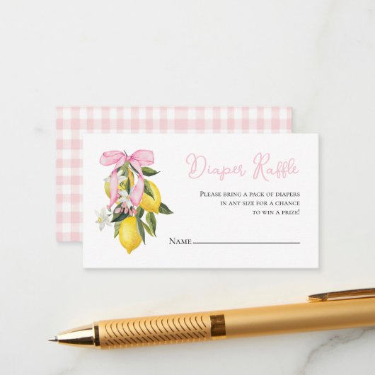 Lemon Pink Bow Coquette Babydusche Windelwanne Begleitkarte (Vorderseite/Rückseite Beispiel)
