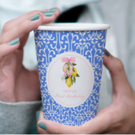 Lemon Pink Bow Preppy 1. Geburtstag Pappbecher