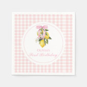 Lemon Pink Bow Preppy Coquette 1. Geburtstag Serviette (Vorderseite)