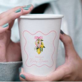 Lemon Pink Bow Preppy Coquette Baby Dusche Pappbecher