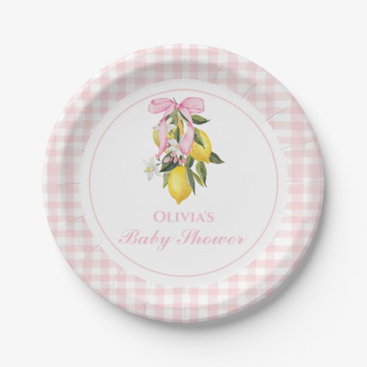 Lemon Pink Bow Preppy Coquette Babydusche Pappteller (Vorderseite)