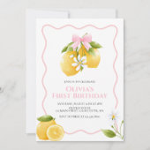 Lemon Pink Bow Preppy Coquette Geburtstag Einladun Einladung (Vorderseite)