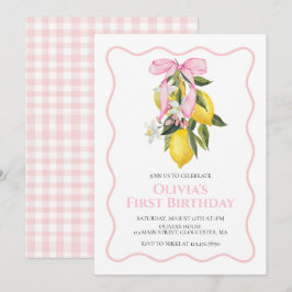 Lemon Pink Bow Preppy Coquette Geburtstag Einladung