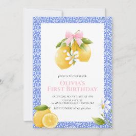 Lemon Pink Bow Preppy Coquette Geburtstag Einladung