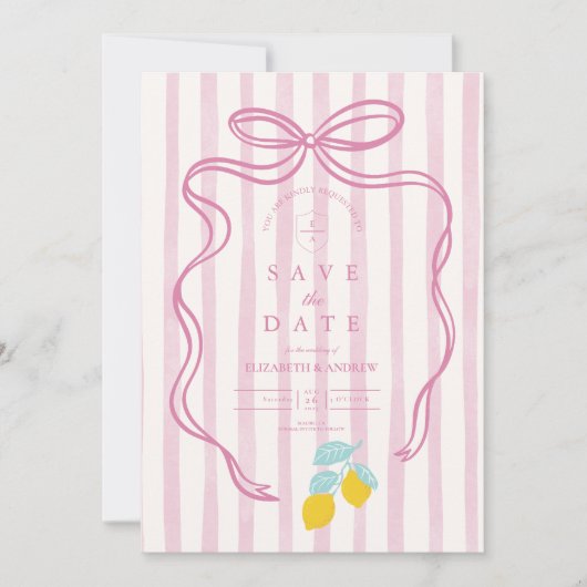 Lemon Pink Bow Wedding Save The Date (Vorderseite)