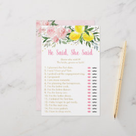 Lemon Pink Floral Er sagte, sie sagte Bridal Spiel