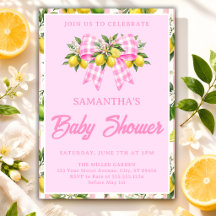 Lemon & Pink Gingham-Schleife Baby Shower