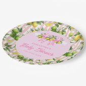 Lemon & Pink Gingham-Schleife Baby Shower Pappteller (Schrägansicht)