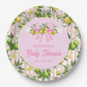 Lemon & Pink Gingham-Schleife Baby Shower Pappteller (Vorderseite)