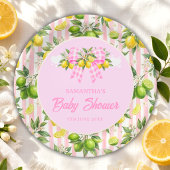 Lemon & Pink Gingham-Schleife Baby Shower Pappteller
