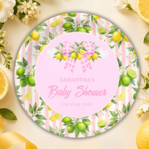 Lemon & Pink Gingham-Schleife Baby Shower