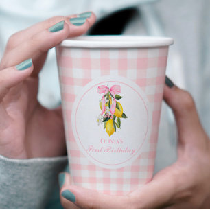 Lemon Pink Schleife preppy Coquette 1. Geburtstag Pappbecher