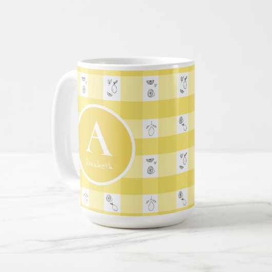 Lemon Plaid Monogram Kaffeetasse (Vorderseite Links)