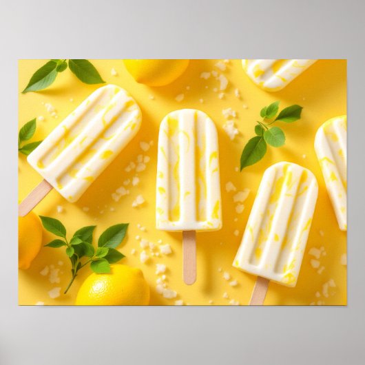 Lemon Popsicle Summer Food Pattern Yellow Poster (Vorne)