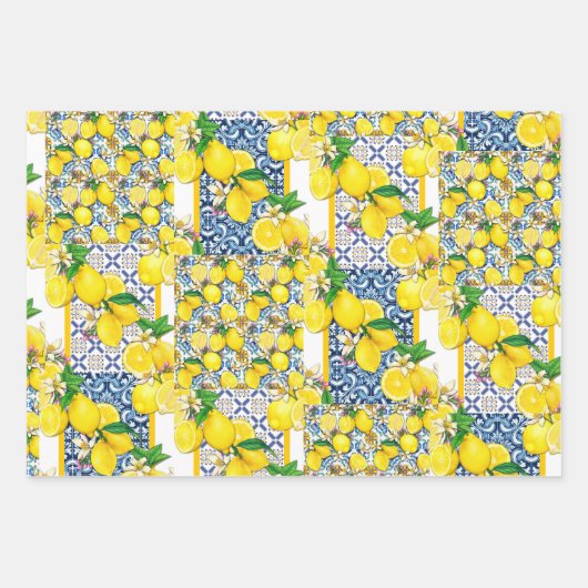 Lemon Portugiesisch Azulejo Mittelmeer Santorini Geschenkpapier Set (Vorderseite 2)