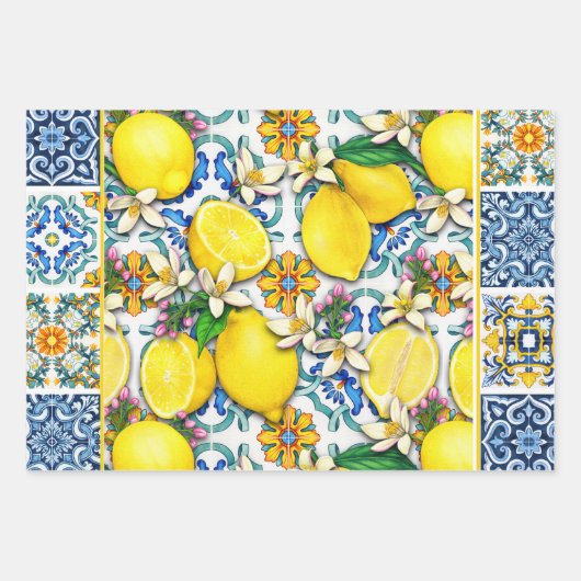 Lemon Portugiesisch Azulejo Mittelmeer Santorini Geschenkpapier Set (Vorderseite 2)