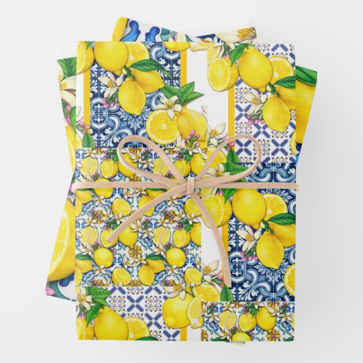 Lemon Portugiesisch Azulejo Mittelmeer Santorini Geschenkpapier Set (Beispiel)