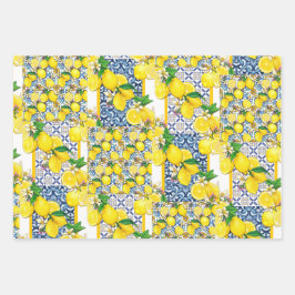 Lemon Portugiesisch Azulejo Mittelmeer Santorini Geschenkpapier Set