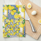 Lemon Portugiesisch Azulejo Mittelmeer Santorini Geschirrtuch (Viertel Falte)