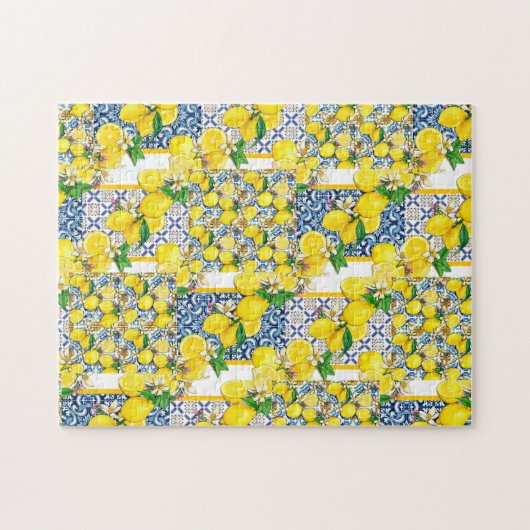 Lemon Portugiesisch Azulejo Mittelmeer Santorini Puzzle (Horizontal)