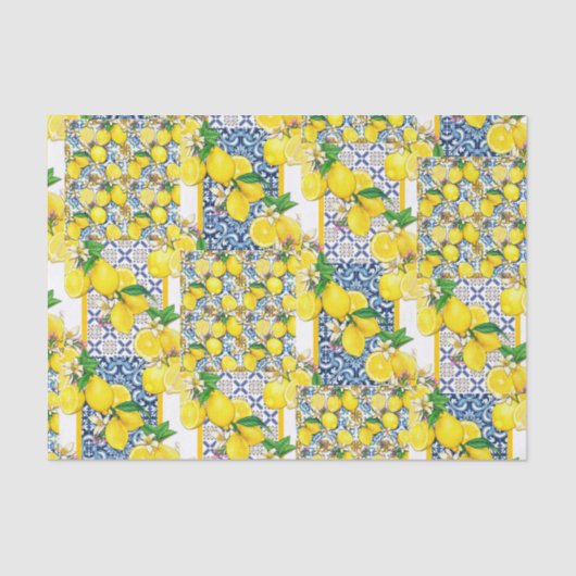 Lemon Portugiesisch Azulejo Mittelmeer Santorini Seidenpapier (Vorderseite)
