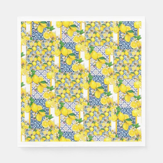 Lemon Portugiesisch Azulejo Mittelmeer Santorini Serviette (Vorderseite)