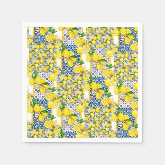 Lemon Portuguese Azulejo Mediterranean Santorini Serviette (Vorderseite)