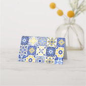 Lemon Positano Blue Tiles Mediterranean Wedding Platzkarte (Rückseite)