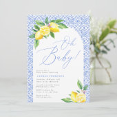 Lemon Positano Italian Blue Tile Oh Baby Dusche Einladung (Stehend Vorderseite)