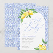 Lemon Positano Italian Blue Tile Oh Baby Dusche Einladung (Vorne/Hinten)