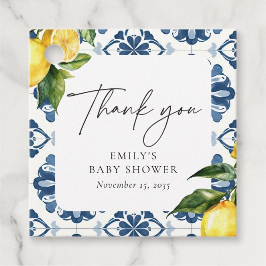 Lemon Positano Italienische Babydusche Geschenkanhänger (Vorderseite)