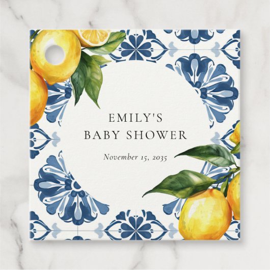 Lemon Positano Italienische Babydusche Geschenkanhänger (Vorderseite)