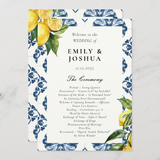 Lemon Positano Italienisches Hochzeitsfeierungspro Programm (Vorne/Hinten)