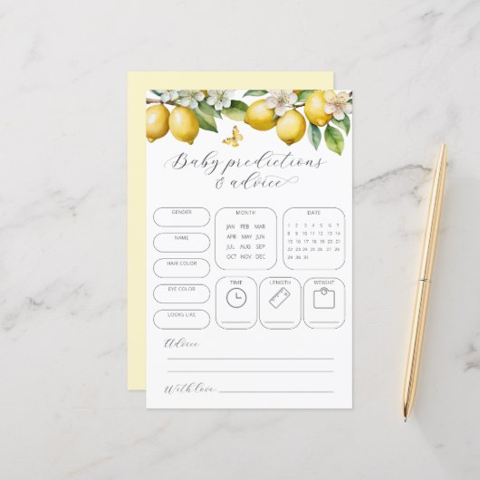 Lemon Predictions & Advice Baby Shower Game (Vorderseite/Rückseite Beispiel)