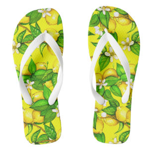 Lemon Print Flip Flops auf gelb Badesandalen