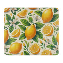 Lemon Print Glass Chopping Board
