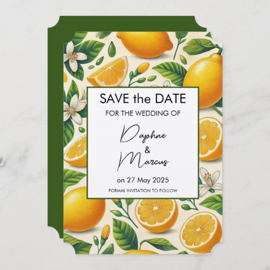 Lemon Print Save the Date Hochzeitseinladung Einladung (Vorne/Hinten)