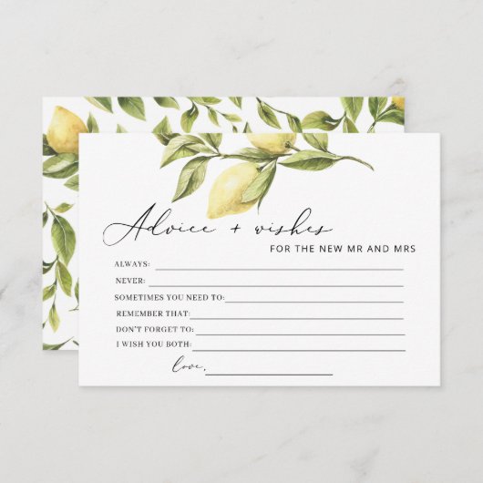 Lemon Ratschläge und Wünsche Brautparty-Game-Karte Begleitkarte (Vorne/Hinten)