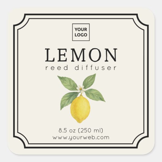 Lemon Reed Diffuser Label Quadratischer Aufkleber (Vorderseite)