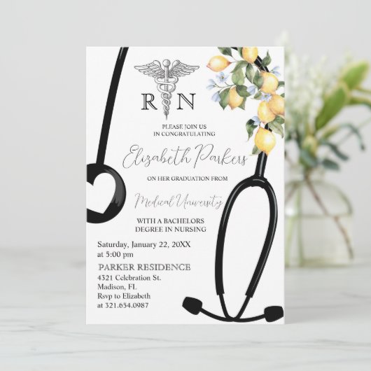 Lemon RN Nursing School Graduation Party Einladung (Stehend Vorderseite)