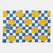 Lemon Rustic Farmhouse Blue White Check Monogram Geschirrtuch (Horizontal)