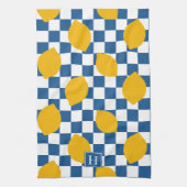 Lemon Rustic Farmhouse Blue White Check Monogram Geschirrtuch (Vertikal)