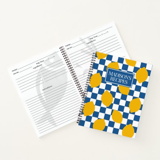 Lemon Rustic Farmhouse Blue & White Check Recipe Notizblock (Innenseite)