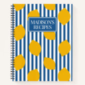 Lemon Rustic Farmhouse Blue & White Stripe Recipe Notizblock (Vorderseite)