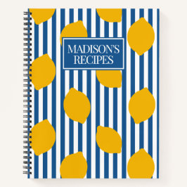 Lemon Rustic Farmhouse Blue & White Stripe Recipe Notizblock