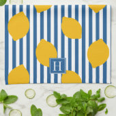 Lemon Rustic Farmhouse Stripe Monogram Geschirrtuch (Gefaltet)